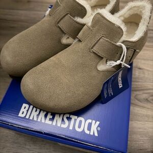 Birkenstock Taupe London Shearling Clogs